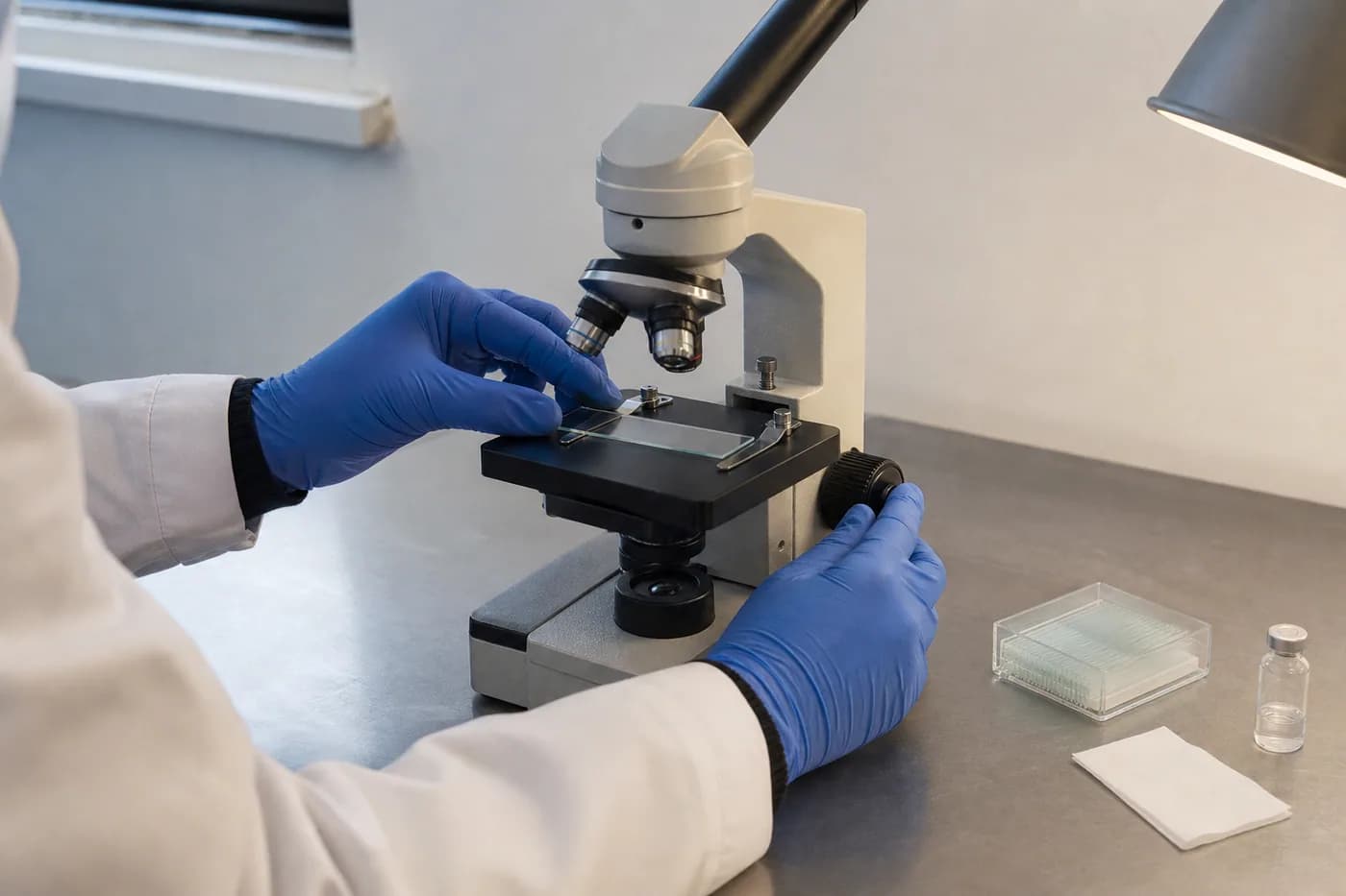 Kvalitātes kontrole laboratorijā ar mikroskopu